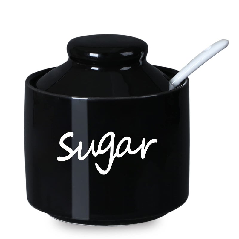 ONTUBE ONTUBE Ceramic Sugar Bowl with Lid and SpoonPorcelain Sugar Pot8oz Black 