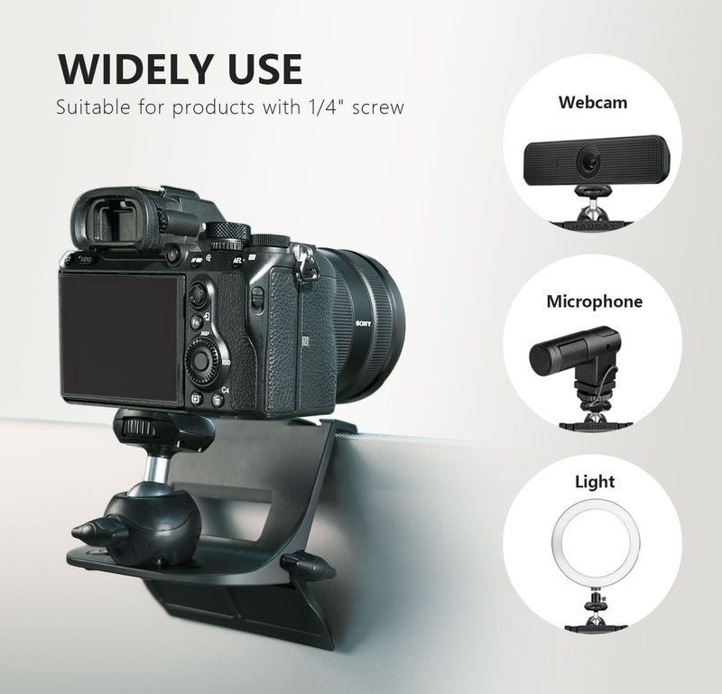 RAUBAY ã€CM01ã€‘ Monitor Top Camera Mount Clamp, Hanging Webcam Stand with 1/4" Screw, Suitable for Flat-Screen Monitors, for Live Stream, Video Conferencing, YouTube, TikTok, etc. - Image 4
