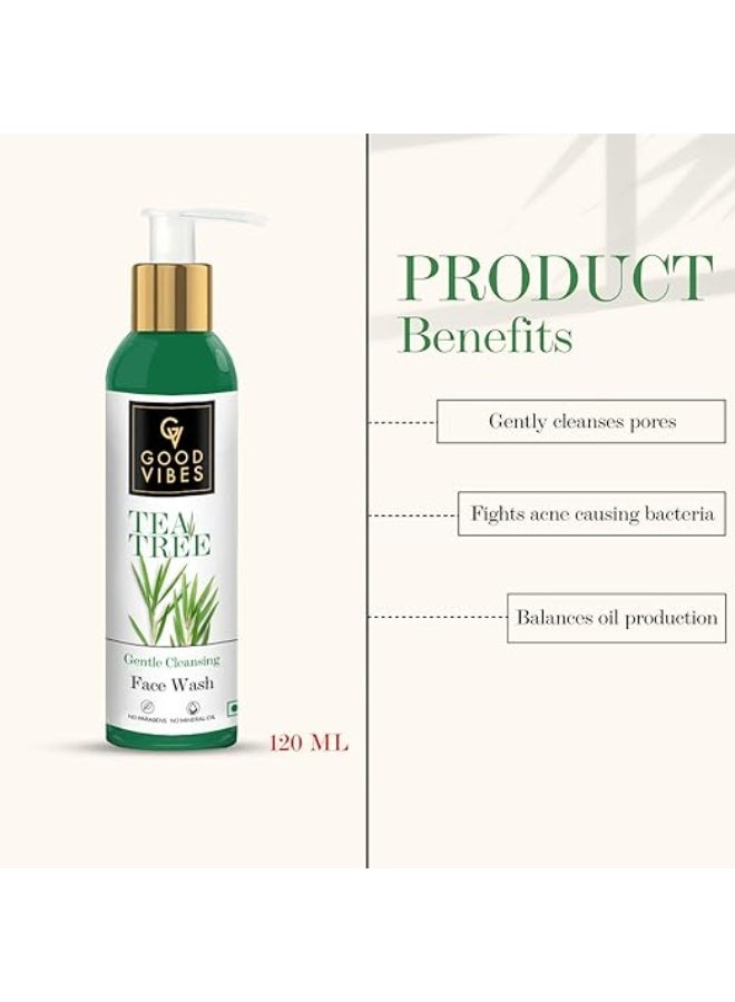 Good Vibes Tea Tree Gentle Cleansing Face Wash, 120 ml | Soothing, Moisturizing, Anti Acne Face Cleanser For All Skin Types | Controls Sebum Production | No Parabens, No Mineral Oil - Image 2