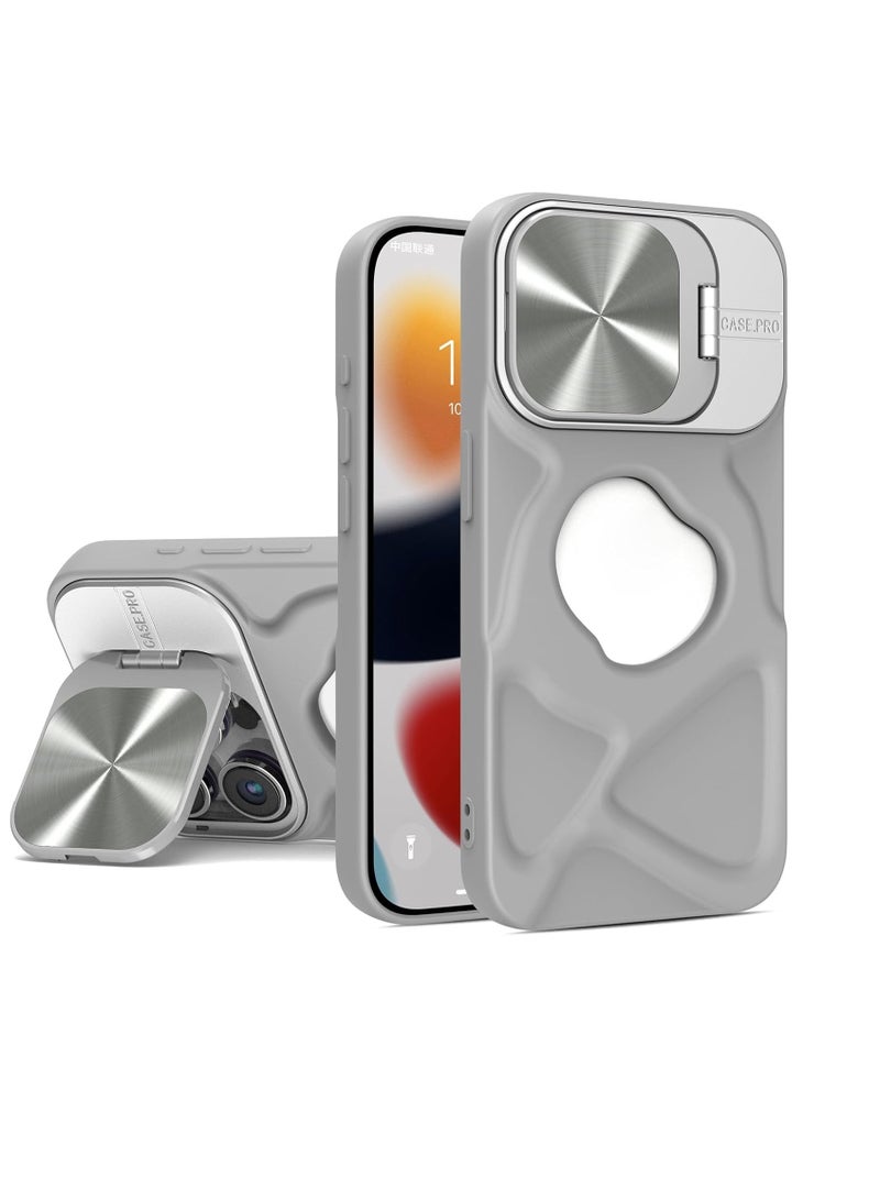 Case Compatible with IPhone 16 Pro Max - Invisible Lens Protection Cover Military Grade Phone Case - Foldable Stand Function - Magnetic Wireless Charging Phone Case (Gray) - Image 1