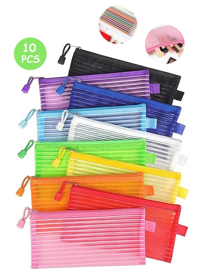 MXN 10 Colors Zipper Mesh Pouch,  torage Pencil Pouches,Multipurpose Pencil Pouch Bulk for School and Office Supplies Cosmetics Travel Accessories and Multicolor - Image 1