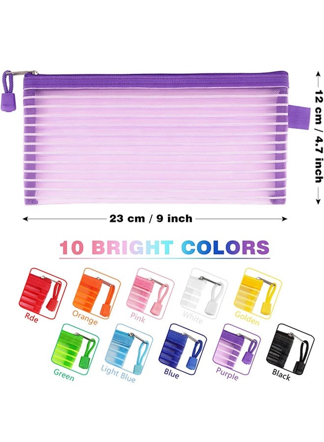 MXN 10 Colors Zipper Mesh Pouch,  torage Pencil Pouches,Multipurpose Pencil Pouch Bulk for School and Office Supplies Cosmetics Travel Accessories and Multicolor - Image 2