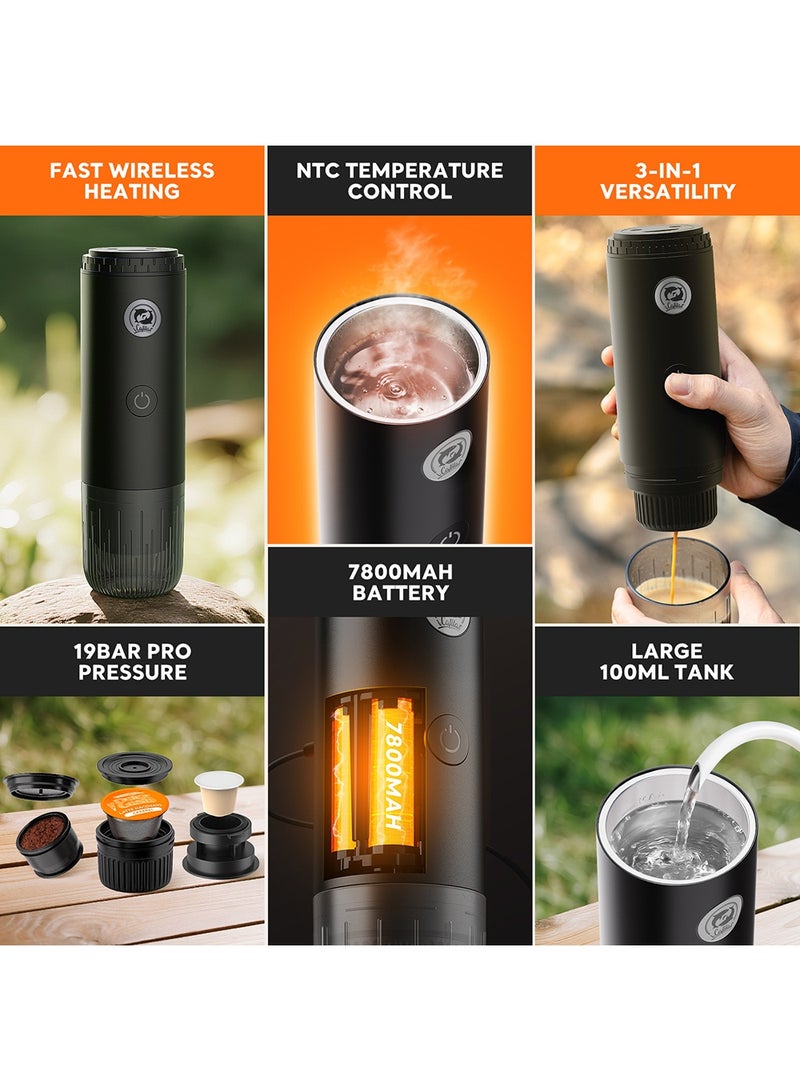 iCafilas ME-2604 Portable Electric Espresso Coffee Machine, USB Rechargeable 15 Bar for Travel and Car, Compatible with Coffee Pods and Ground Coffee - Black - Image 5