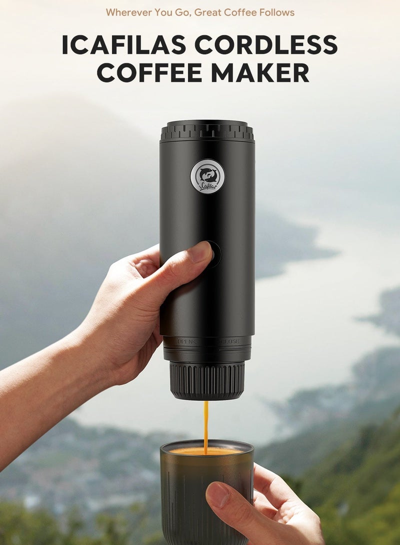 iCafilas ME-2604 Portable Electric Espresso Coffee Machine, USB Rechargeable 15 Bar for Travel and Car, Compatible with Coffee Pods and Ground Coffee - Black - Image 2