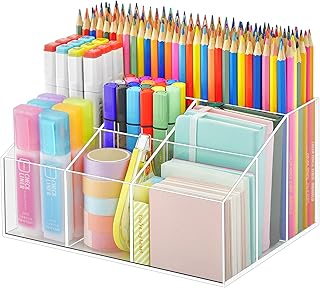 VITVITI Vitviti Acrylic Pen Holder, Clear Desk Organizer, Pen Organizer for Desk, 7 Compartments Desk Pencil Holder, - Image 1
