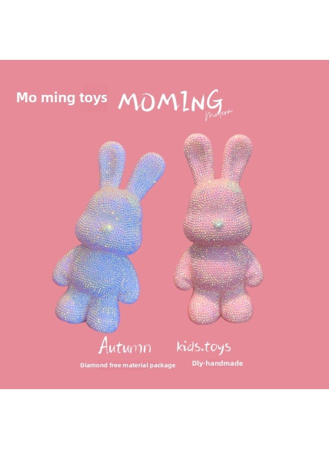 DIY Manual Stick Drill Fluid Rabbit Encrusted Drill Point Drill Vinyl Doll Doll Drill Bag Ornaments Piggy Bank Toy-Color:[crystal White]-Height:【about 33cm】