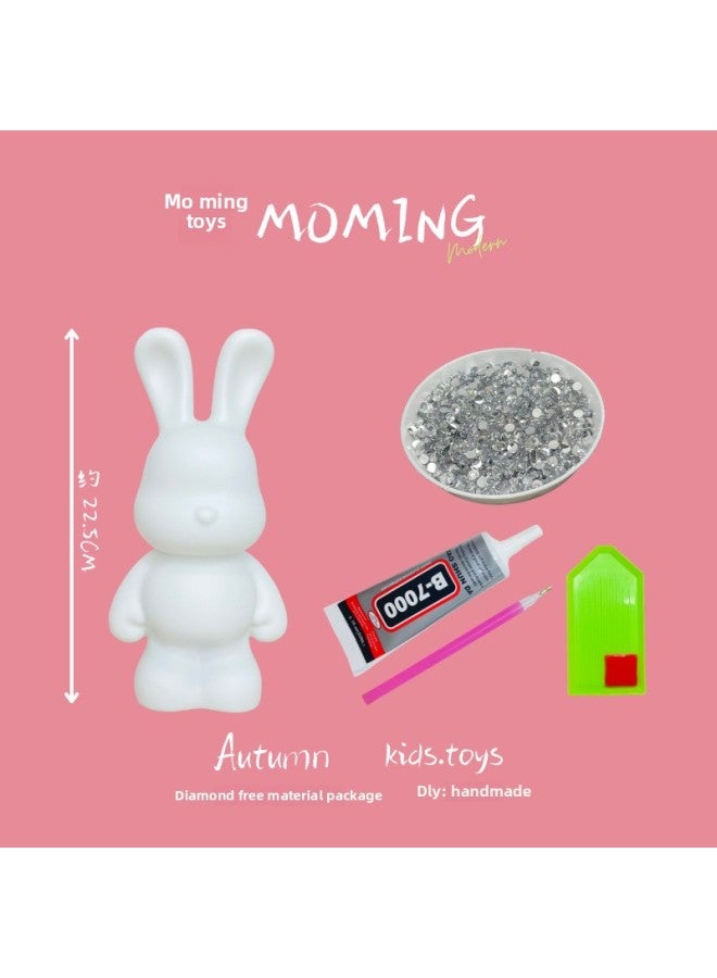 DIY Manual Stick Drill Fluid Rabbit Encrusted Drill Point Drill Vinyl Doll Doll Drill Bag Ornaments Piggy Bank Toy-Color:[crystal White]-Height:【about 33cm】