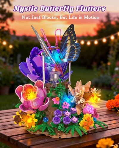 JMBricklayer Butterfly Building Set with Light for Adults Botanical Flowers Collection Building Blocks Set Creative Birthday Valentines Day Gift for Women Mom Girlfriend Wife - Image 5