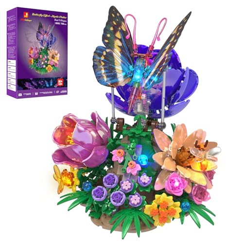 JMBricklayer Butterfly Building Set with Light for Adults Botanical Flowers Collection Building Blocks Set Creative Birthday Valentines Day Gift for Women Mom Girlfriend Wife - Image 1