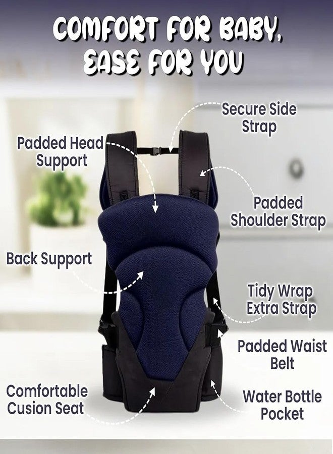 Laee cute 3 in 1 Adjustable Baby Carrier Kangaroo Head Support Safety Belt Sling Backpack Baby Carrier (Navy Blue & Black) - Image 2