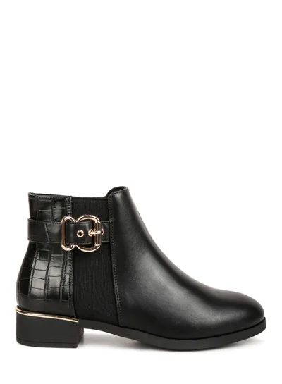 London Rag Buckled Ankle Boot with Croc Detail in Black