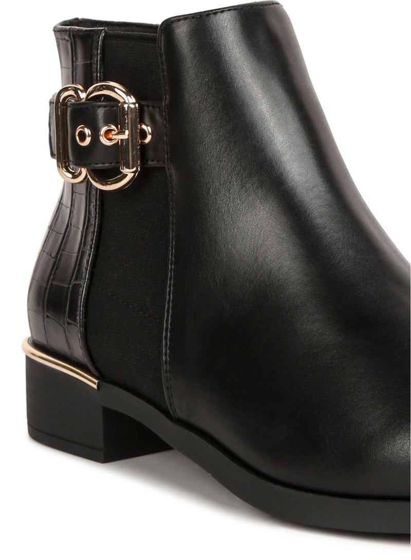 لندن راج حذاء الكاحل بإبزيم مع تفاصيل جلد التمساح باللون الأسود - Image 5