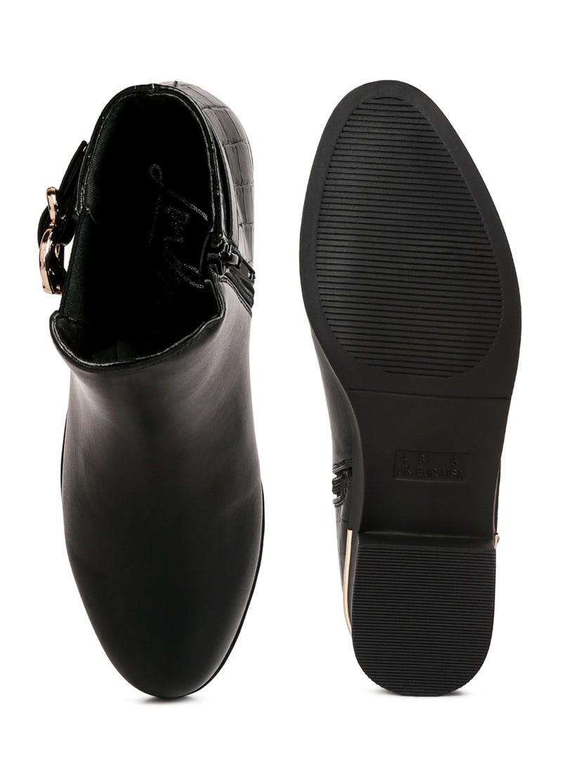 لندن راج حذاء الكاحل بإبزيم مع تفاصيل جلد التمساح باللون الأسود - Image 4