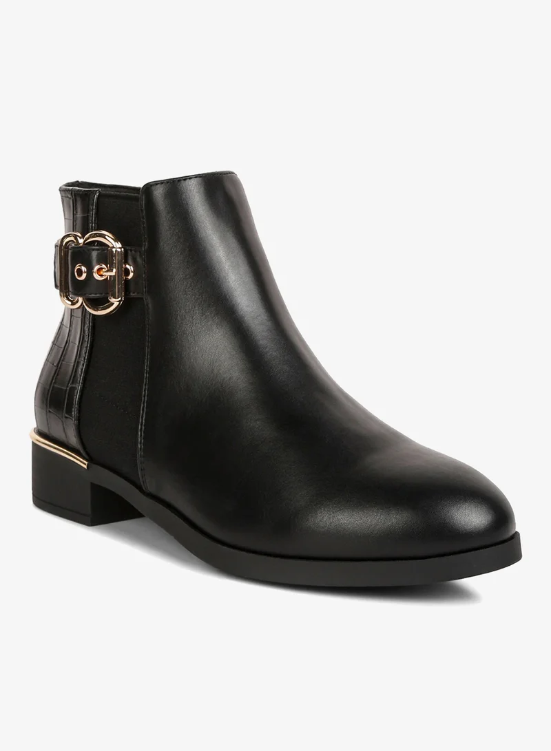 London Rag Buckled Ankle Boot with Croc Detail in Black