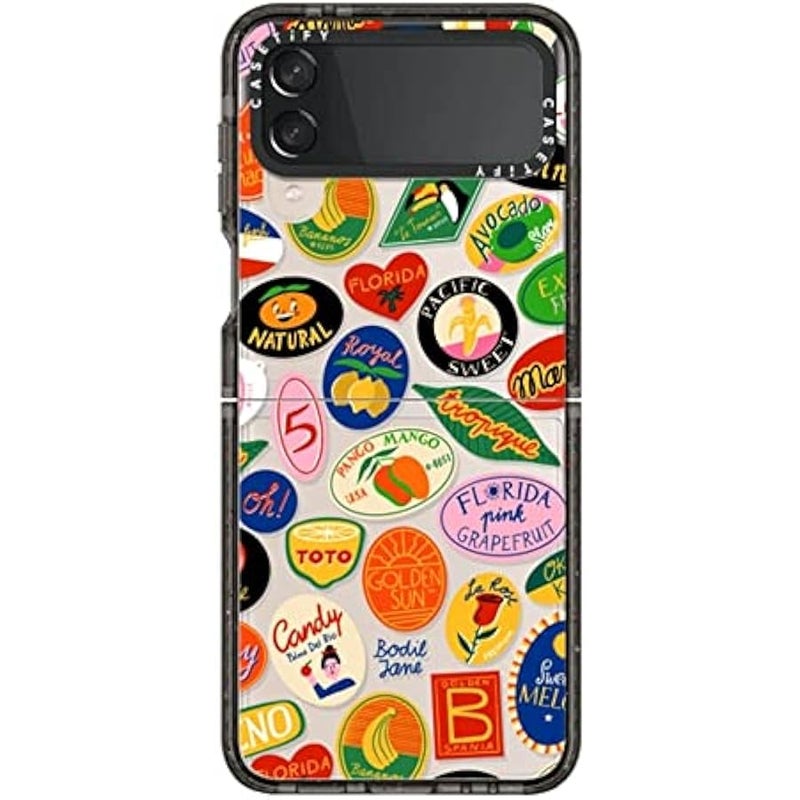 Casetify Impact Case for Galaxy Z Flip 4 - Fruit Stickers - Clear Black - Image 1