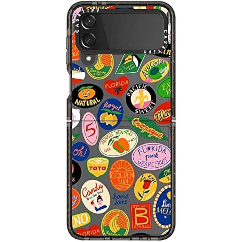 Casetify Impact Case for Galaxy Z Flip 4 - Fruit Stickers - Clear Black - Image 3