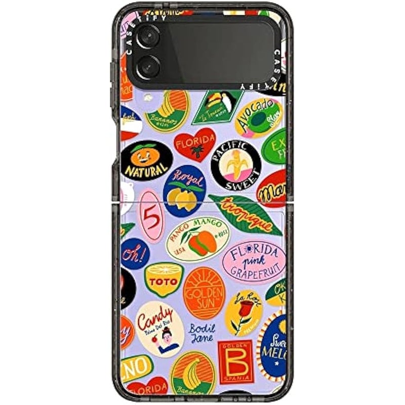 Casetify Impact Case for Galaxy Z Flip 4 - Fruit Stickers - Clear Black - Image 2