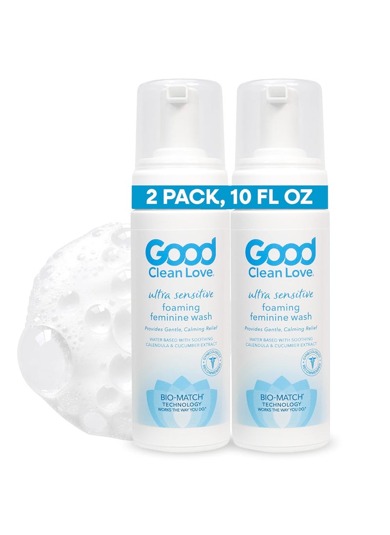 Good Clean Love Good Clean Love Ultra Sensitive Foaming pH-Balanced Feminine Wash, Vaginal Soap for Women with Natural Ingredients, Water-Based Gentle Intimate Cleanser, Soothing Feminine Care, 5 Oz (2-Pack) 