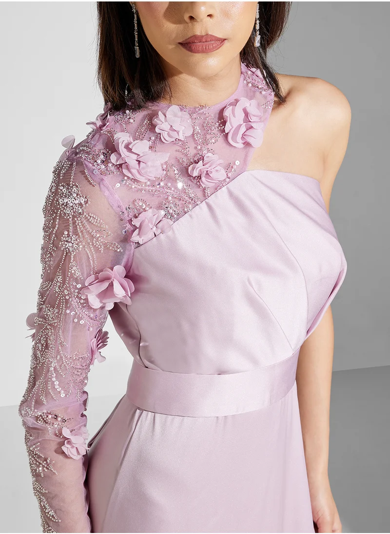 Namshi x One Shoulder Floral Embellished A Line Dress