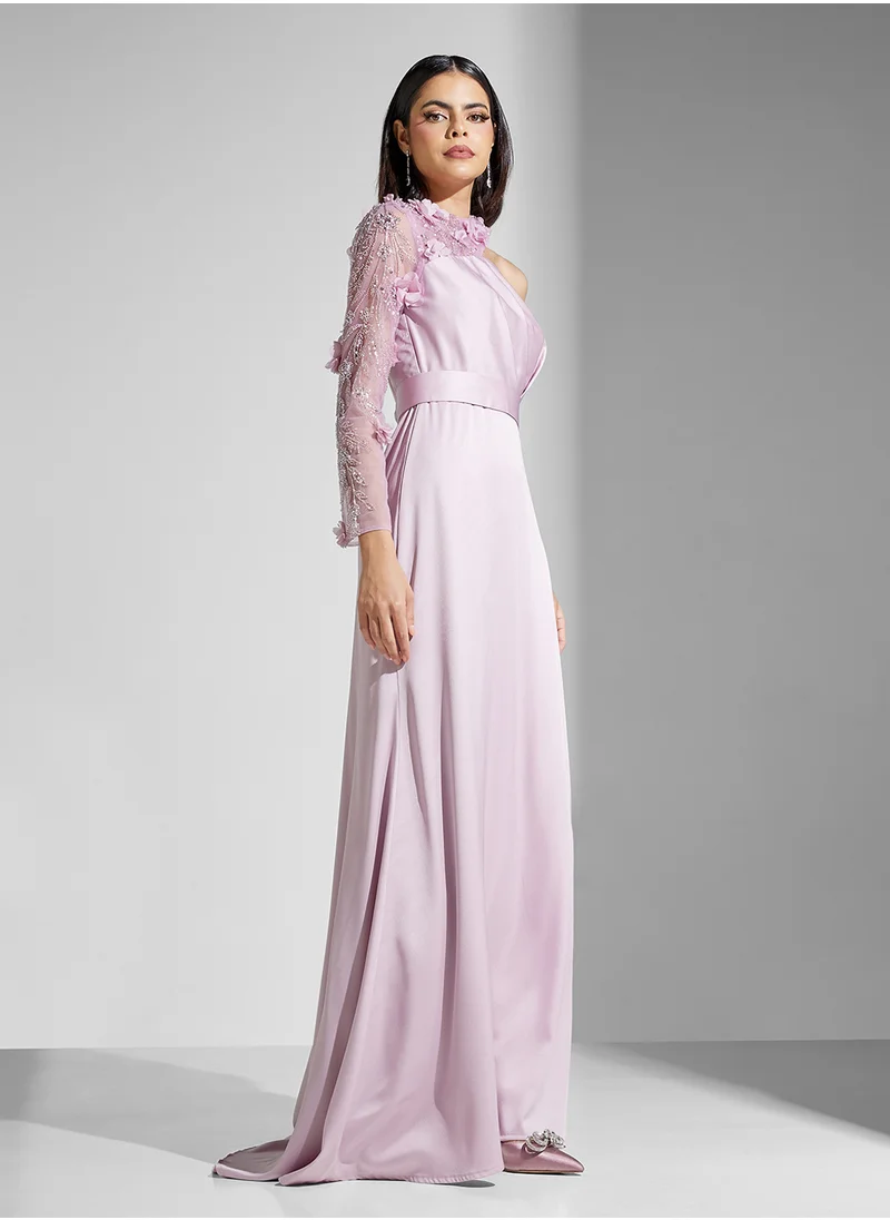Namshi x One Shoulder Floral Embellished A Line Dress