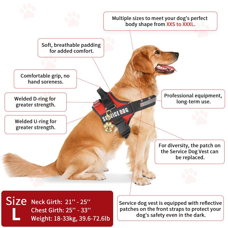 Opstin Service Dog Vest, ID Tag + 50 ADA Information Cards, Service Dog Harness in Sizes X Small to XX Large, Ruggedized Metal Tag, 2-Sided Service Animal Information Cards, ESA Accessory Set Large - Image 5