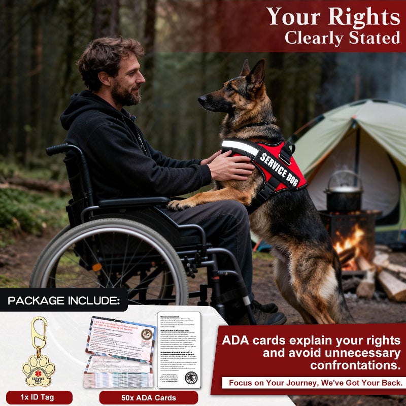 Opstin Service Dog Vest, ID Tag + 50 ADA Information Cards, Service Dog Harness in Sizes X Small to XX Large, Ruggedized Metal Tag, 2-Sided Service Animal Information Cards, ESA Accessory Set Large - Image 2