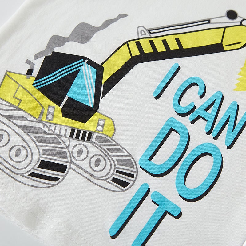 Children's clothing summer hook excavator engineering vehicle short-sleeved children's short-sleeved boys' cotton T-shirt Korean style one-piece delivery - Image 4