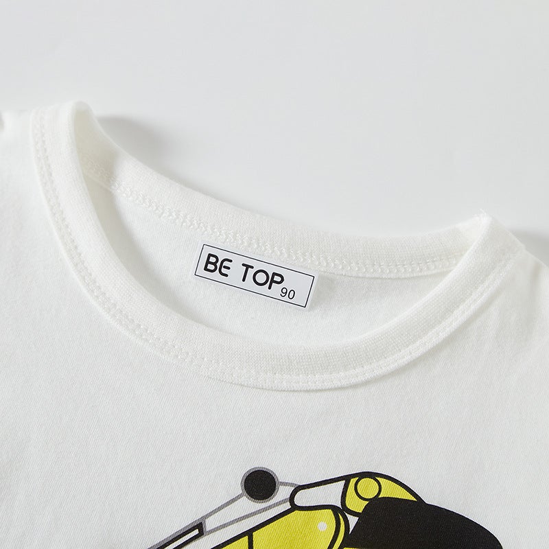 Children's clothing summer hook excavator engineering vehicle short-sleeved children's short-sleeved boys' cotton T-shirt Korean style one-piece delivery - Image 5