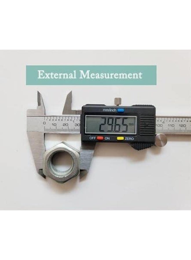 أداة قياس رقمية بمقياس 6 بوصات، مصنوعة من الفولاذ المقاوم للصدأ، تدعم البوصات/الميليمترات/الكسر، جهاز قياس إلكتروني لقياس الأخشاب والمجوهرات، بلون فضي مصقول - Image 2