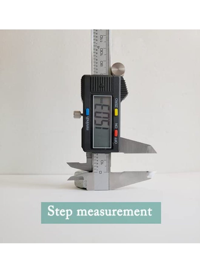 أداة قياس رقمية بمقياس 6 بوصات، مصنوعة من الفولاذ المقاوم للصدأ، تدعم البوصات/الميليمترات/الكسر، جهاز قياس إلكتروني لقياس الأخشاب والمجوهرات، بلون فضي مصقول - Image 5