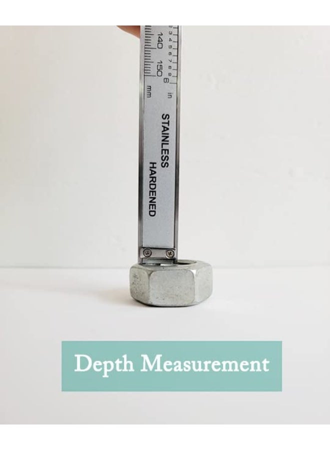 أداة قياس رقمية بمقياس 6 بوصات، مصنوعة من الفولاذ المقاوم للصدأ، تدعم البوصات/الميليمترات/الكسر، جهاز قياس إلكتروني لقياس الأخشاب والمجوهرات، بلون فضي مصقول - Image 4