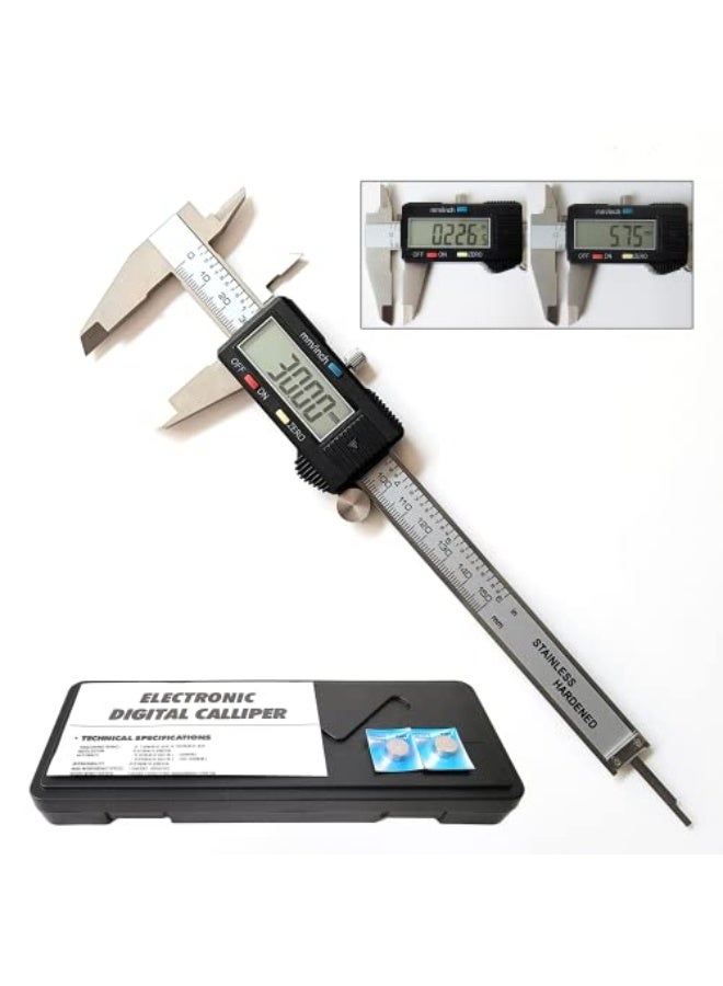 أداة قياس رقمية بمقياس 6 بوصات، مصنوعة من الفولاذ المقاوم للصدأ، تدعم البوصات/الميليمترات/الكسر، جهاز قياس إلكتروني لقياس الأخشاب والمجوهرات، بلون فضي مصقول - Image 1