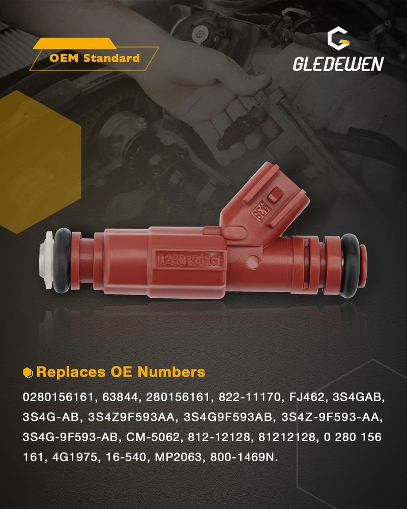 Gledewen Fuel Injectors (6 PCS), 12 Holes, 4.0 3.9 3.8 3.7 3.0 L, Compatible with 1999-2007 Jeep Grand Cherokee/Laredo/Liberty/Wrangler, Ford Mustang/Focus/Escape, Dodge Dakota/Ram 1500, OE#0280156161, 63844 - Image 3