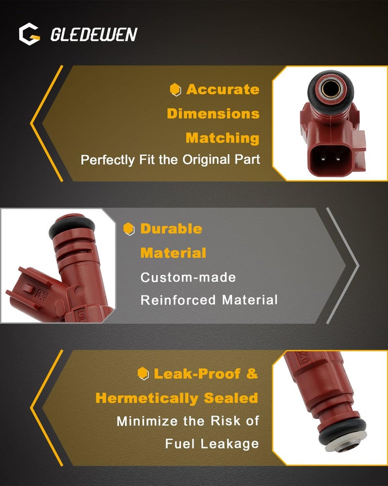 Gledewen Fuel Injectors (6 PCS), 12 Holes, 4.0 3.9 3.8 3.7 3.0 L, Compatible with 1999-2007 Jeep Grand Cherokee/Laredo/Liberty/Wrangler, Ford Mustang/Focus/Escape, Dodge Dakota/Ram 1500, OE#0280156161, 63844 - Image 4