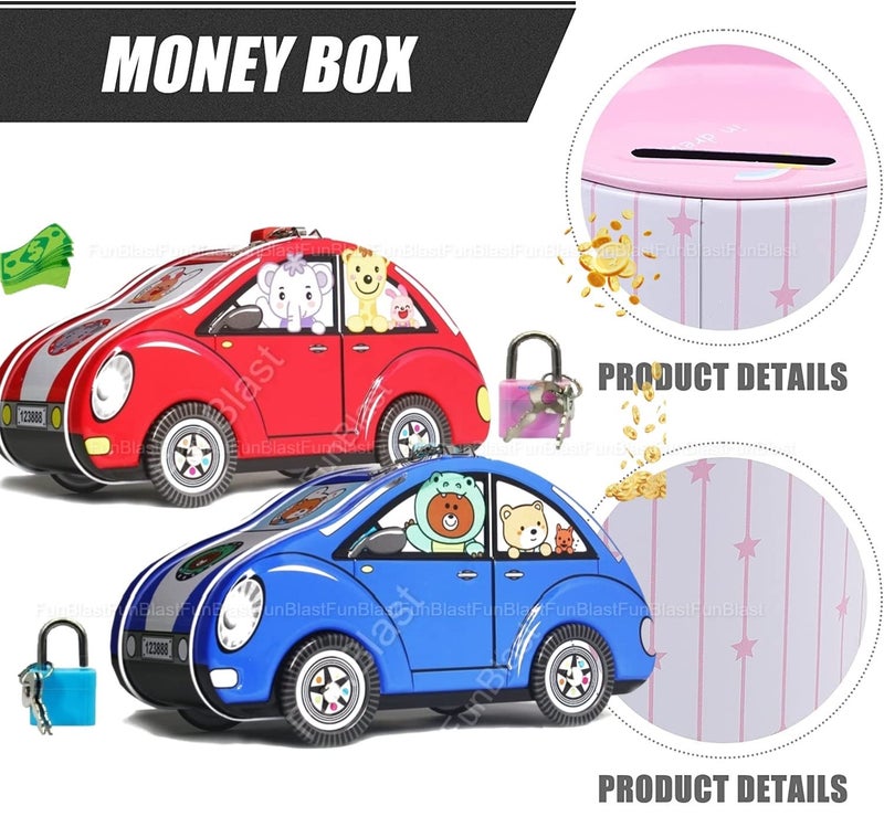 FunBlast Piggy Bank for Kids – Space Themed Money Saving Tin Coin Bank with Lock and Key – Birthday Return for Boys & Girls, Money Bank, Coin Box for Kid (Combo of 3) - Image 3