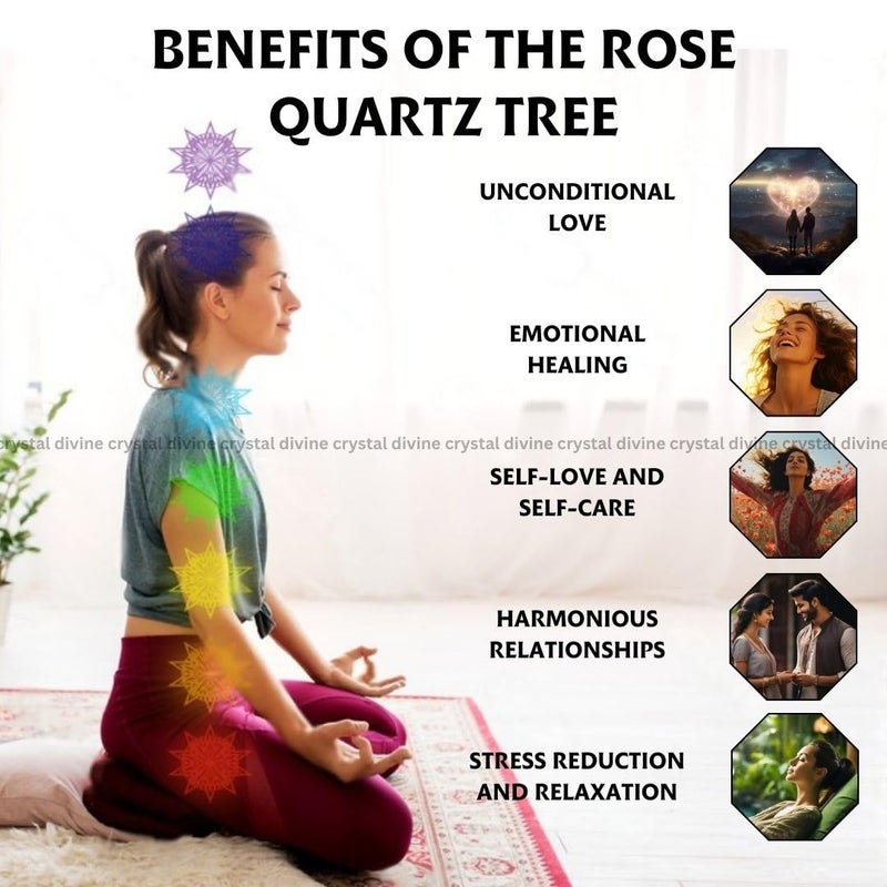 Crystal Divine Rose Quartz Crystal Tree Handmade Home Decor Items Crystal Bonsai Tree Showpiece for Home Decor Vastu Gift Items for Home Decoration Hall Decoration Items Healing Crystals Tree Gifts - Image 3