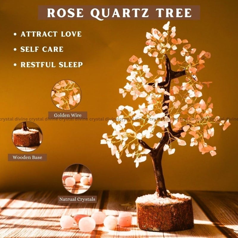 Crystal Divine Rose Quartz Crystal Tree Handmade Home Decor Items Crystal Bonsai Tree Showpiece for Home Decor Vastu Gift Items for Home Decoration Hall Decoration Items Healing Crystals Tree Gifts - Image 2