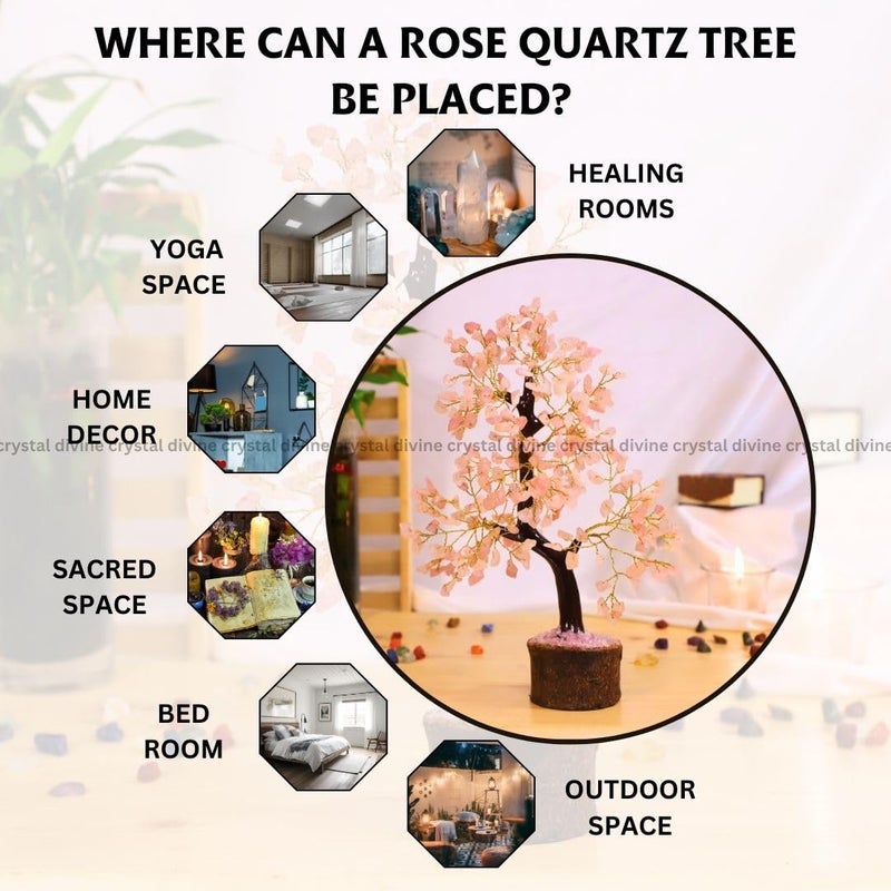Crystal Divine Rose Quartz Crystal Tree Handmade Home Decor Items Crystal Bonsai Tree Showpiece for Home Decor Vastu Gift Items for Home Decoration Hall Decoration Items Healing Crystals Tree Gifts - Image 5