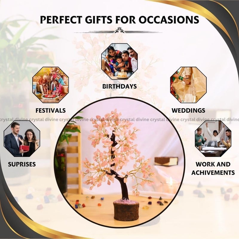 Crystal Divine Rose Quartz Crystal Tree Handmade Home Decor Items Crystal Bonsai Tree Showpiece for Home Decor Vastu Gift Items for Home Decoration Hall Decoration Items Healing Crystals Tree Gifts - Image 4