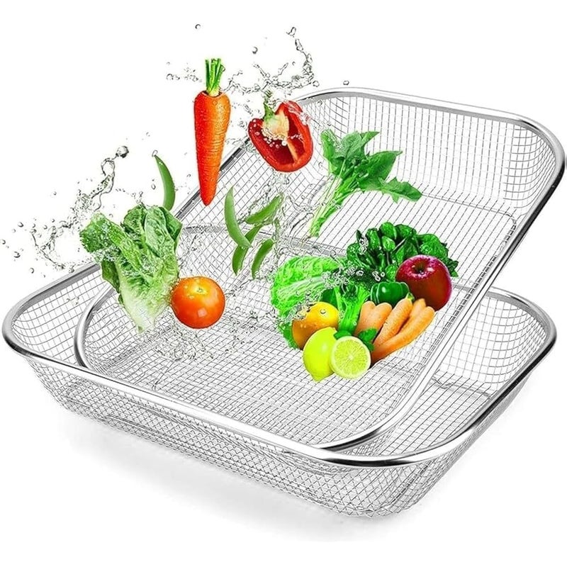 LAYZOO Drain Basket Steel Big Drip Tray Kitchen Drying Stand Mesh Sink Rectangle Basket Mesh Fruits Vegetable Drainer Washer 30 X 20 X 6 CM - Image 1
