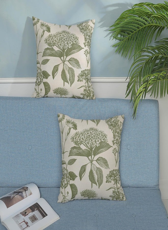 GOLIANDA Sage Green Pillow Covers 18x18 Set of 2 Boho Floral Hydrangea Herbs Botanical Throw Pillow Cover Outdoor Decoration Pillow Cases Vintage Flower Linen Cushion Case Decorative for Couch Sofa - Image 3