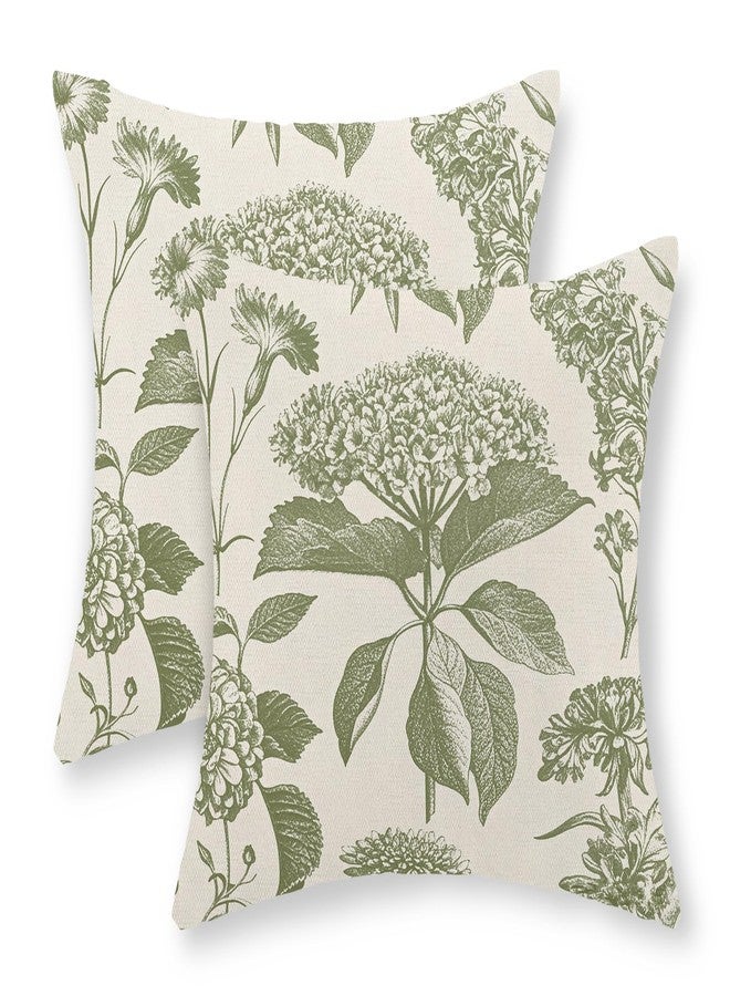 GOLIANDA Sage Green Pillow Covers 18x18 Set of 2 Boho Floral Hydrangea Herbs Botanical Throw Pillow Cover Outdoor Decoration Pillow Cases Vintage Flower Linen Cushion Case Decorative for Couch Sofa - Image 1