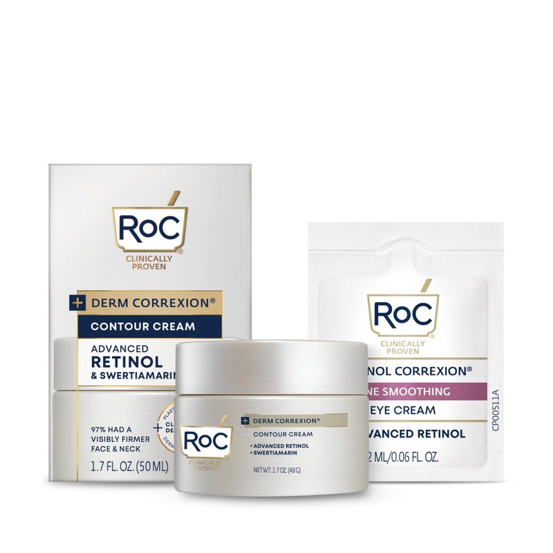 RoC Derm Correxion Neck Cream with Hyaluronic Acid and Advanced Retinol to visibly Tighten  Lift Horizontal Neck Lines Facial Moisturiser to Contour Face Neck  Jaw 17 oz with Retinol Packette