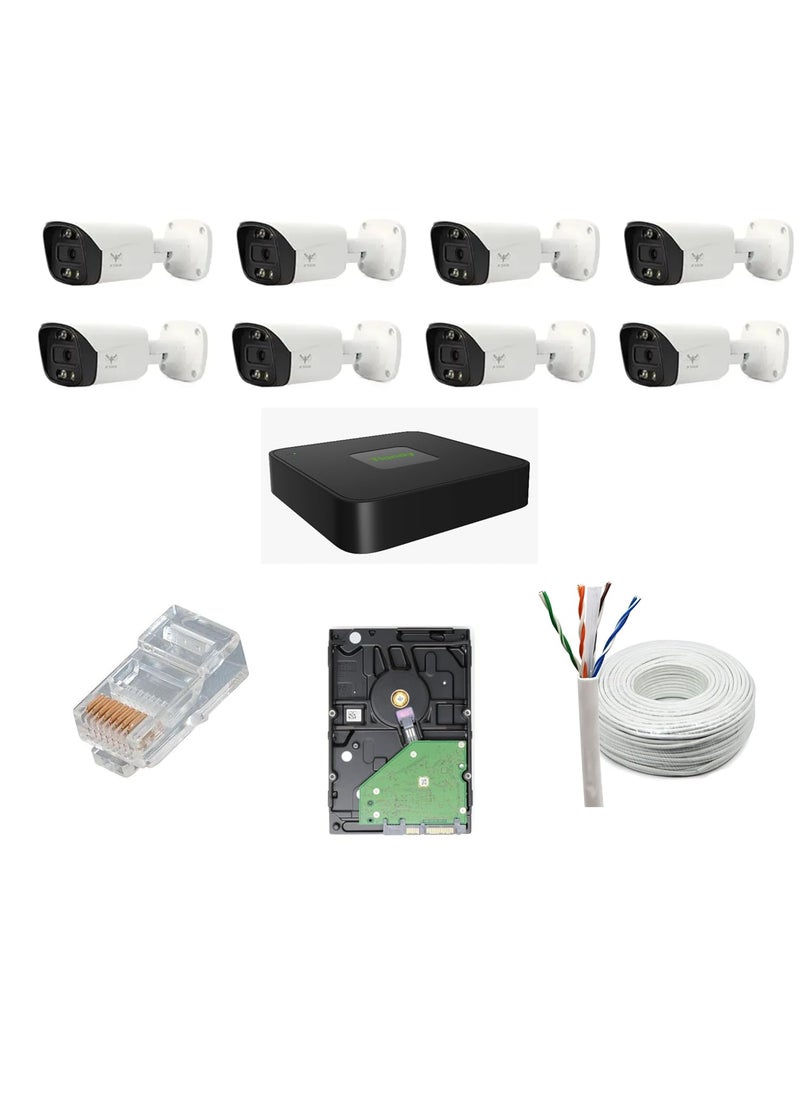JK Vision JK Vision 5MP CCTV IP Camera Full Set 8 Bullet 8 Channel NVR with inBuilt POE1TB Hard Disk Cat6 Cable 100 Meter 8 RJ45 Connector  - Image 1