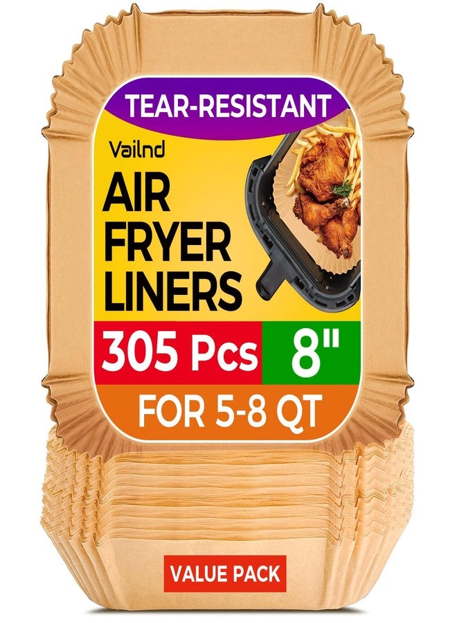 Vailnd Air Fryer Liners Disposable, 305 PCS Unbleached Air Fryer Paper Liners, 8" Square Airfryer Liners for 5-8 QT Airfryer Basket, Non-stick & Oil-Proof Parchment Paper for Oven, Pan - Image 1