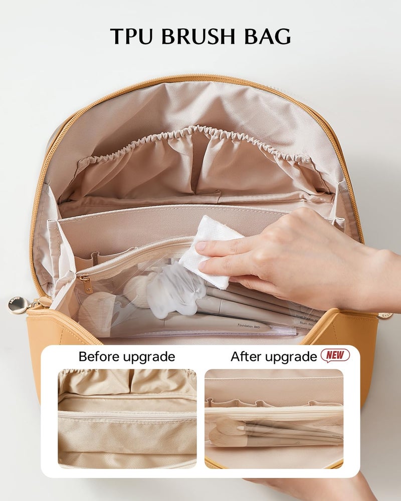 EACHY Travel Makeup Bag,Large Capacity Cosmetic Bags for Women,Portable Pouch Open Flat Toiletry Bag Make up Organizer with Divider and Handle - Image 3