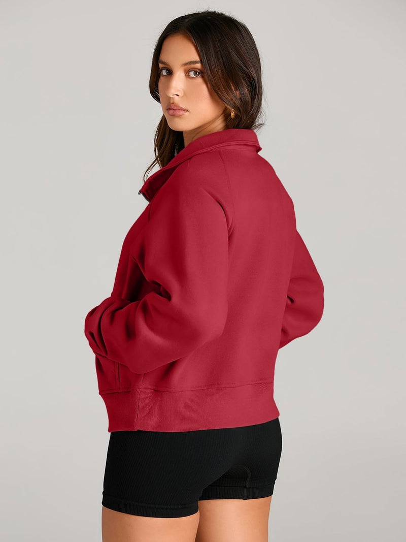 AUTOMET Womens Sweatshirts Half Zip Cropped Pullover Fleece Quarter Zipper Sweater Hoodies 2026 Fall Fashion Outfits Clothes Fiery Red Medium - Image 5