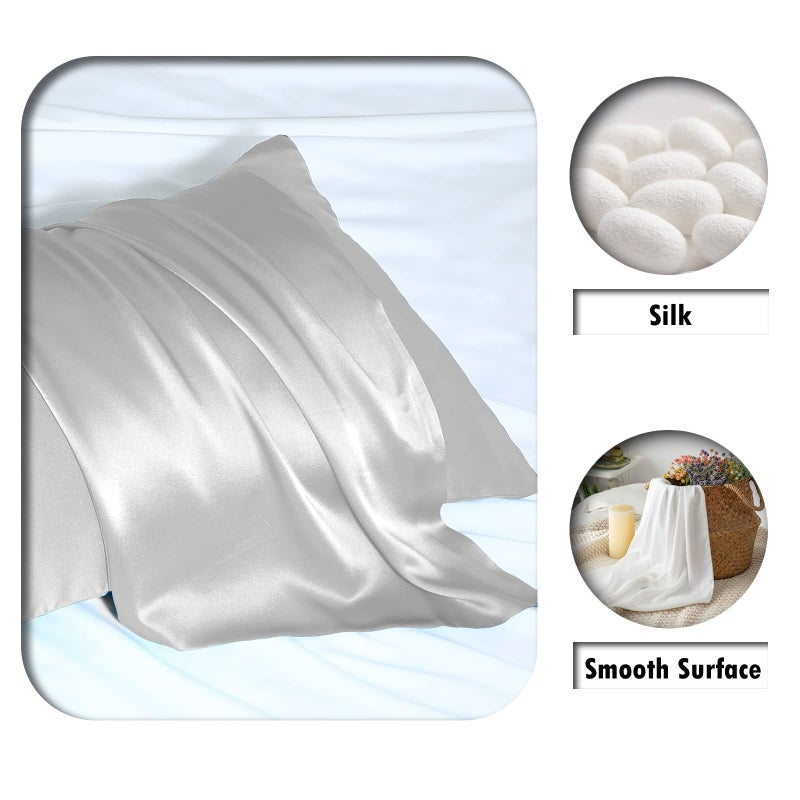 Suatien Mulberry Silk Pillowcase for Hair and Skin Standard Size 20"X 26" Pillow Case with Hidden Zipper Soft Breathable Smooth Cooling Silk Pillow Covers for Sleeping (Silver Grey,Standard,1Pcs) - Image 2