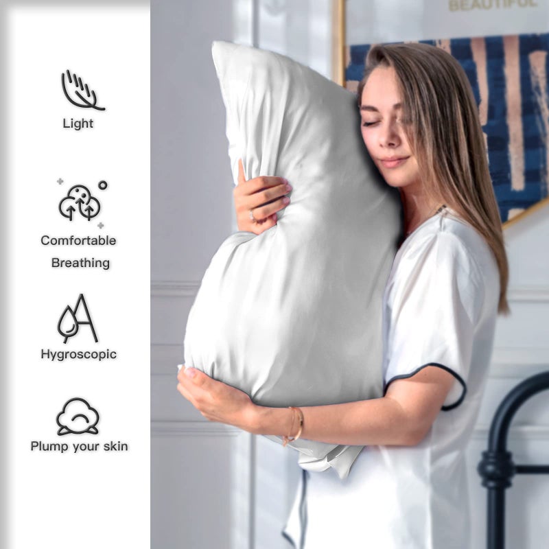 Suatien Mulberry Silk Pillowcase for Hair and Skin Standard Size 20"X 26" Pillow Case with Hidden Zipper Soft Breathable Smooth Cooling Silk Pillow Covers for Sleeping (Silver Grey,Standard,1Pcs) - Image 3