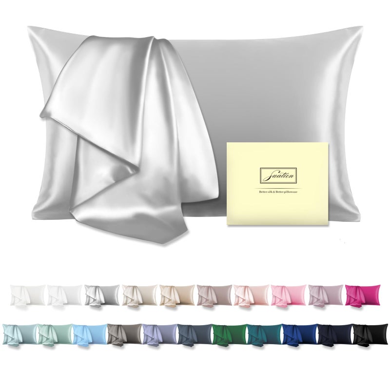Suatien Mulberry Silk Pillowcase for Hair and Skin Standard Size 20"X 26" Pillow Case with Hidden Zipper Soft Breathable Smooth Cooling Silk Pillow Covers for Sleeping (Silver Grey,Standard,1Pcs) - Image 1